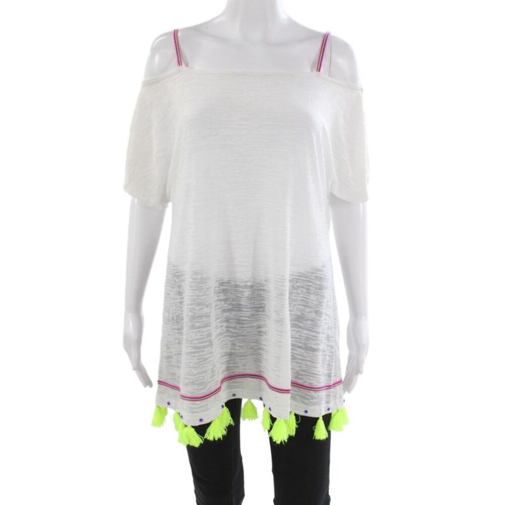 Pitusa Women White Tunic Beach Short Sleeve Top Size One Size